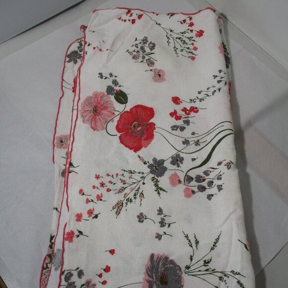 Vintage Square  Fabric Tablecloth Table Cloth Linens Red and Pink Flowers - Picture 1 of 6